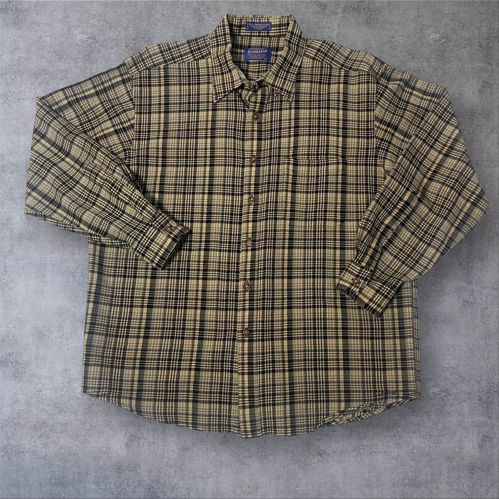 Vintage Sir Pendleton Wool Button Front Shirt  Mens XL  Long Sleeve Brown Plaid‎